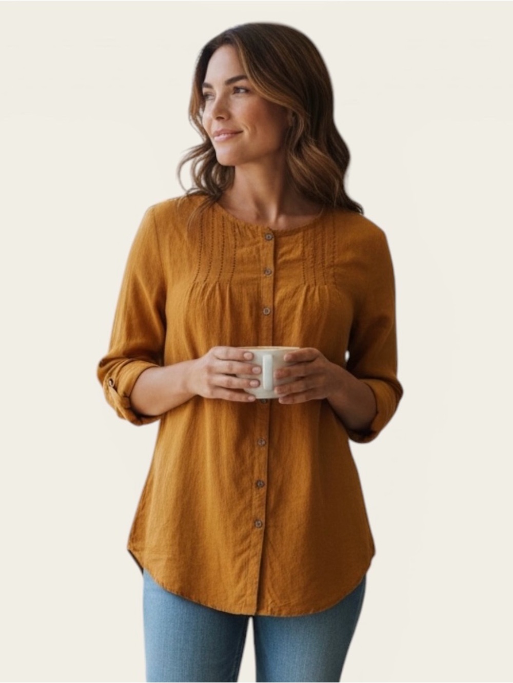 Fabindia Cotton Top in Mustard‎ Brown
